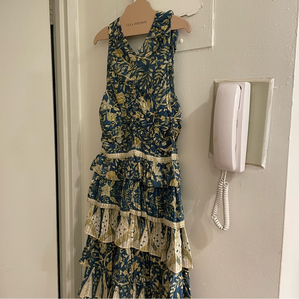 Ulla Johnson Blue and Cream Tiered Ruffled Maxi Dress - Picture 15 of 16